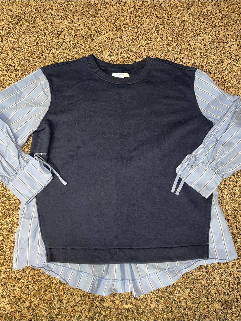 FREE ASSEMBLY Mixed Terry Blousant Shirt Long Sleeve • Navy Blue Striped M | EUC - Picture 6 of 10